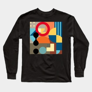 Modern Abstract Geometric Bauhaus Doodle Red  Orange Blue Style Long Sleeve T-Shirt